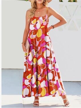 ANRABESS Floral Print Spaghetti Strap Maxi Dress Sz M